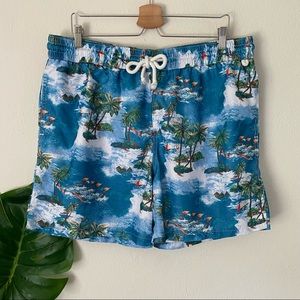 Merona Men’s Tropical Surf Island Swim Trunks Blue Multi Size XL Swimwear
